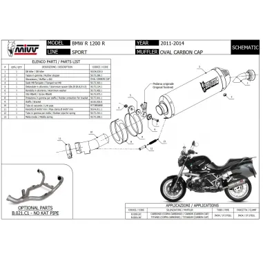Mivv Bmw R 1200 R 11 - 2014 Terminale Di Scarico Moto Marmitta Oval Titanio Carbon Cap