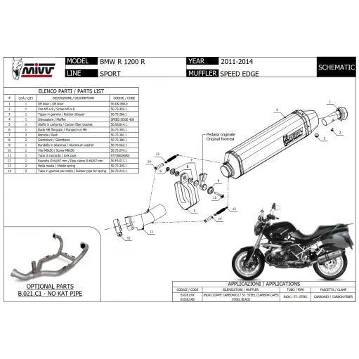 Mivv Bmw R 1200 R 11 - 2014 Terminale Di Scarico Moto Marmitta Speed Edge Inox