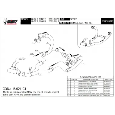 Bmw R 1200 R 11 - 2014 Mivv Tubo Elimina Kat Catalizzatore Moto Collettori Di Scarico