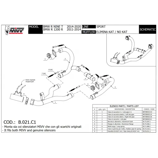 Bmw R 1200 R 11 - 2014 Mivv Tubo Elimina Kat Catalizzatore Moto Collettori Di Scarico
