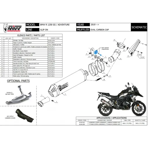 Mivv Bmw R 1250 Gs / Adventure Terminale Di Scarico Moto Marmitta Oval Carbon Cap