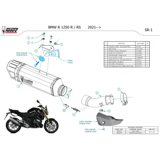 Mivv Bmw R 1250 R / RS Terminale Di Scarico Moto Marmitta SR-1 Titanio Nero Omologato
