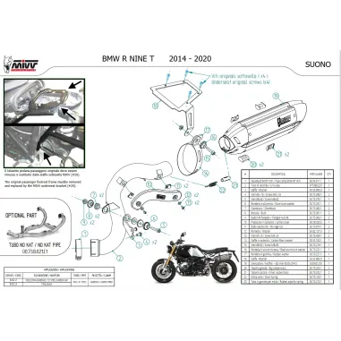 Mivv Bmw R NineT 14 - 2020 Terminale Di Scarico Moto Marmitta Suono Inox Nero Alto