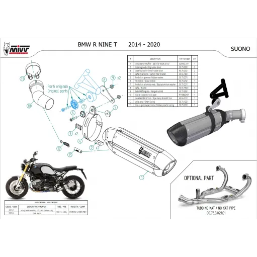 Mivv Bmw R NineT 14 - 2020 Terminale Di Scarico Moto Marmitta Suono Inox