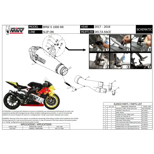 Mivv Bmw S 1000 RR 17 - 2018 Terminale Di Scarico Moto Marmitta Delta Race Carbonio