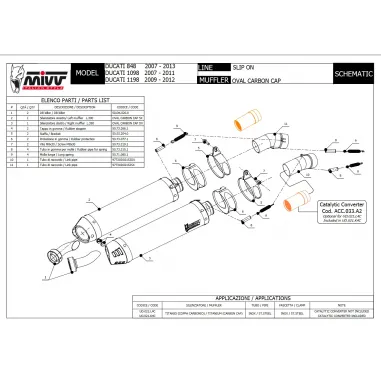 Mivv Ducati 1098 07 - 2011 Terminali Di Scarico Per Moto Marmitte Oval Titanio Carbon Cap