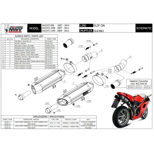 Mivv Ducati 1098 07 - 2011 Terminali Di Scarico Per Moto Marmitte Suono Inox