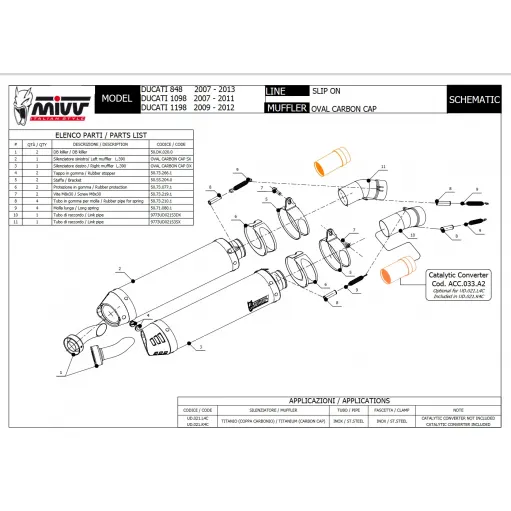 Mivv Ducati 848 07 - 2013 Terminali Di Scarico Per Moto Marmitte Oval Titanio Carbon Cap