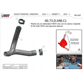 Ducati DesertX Mivv Tubo Elimina Kat Catalizzatore Moto Collettore Di Scarico 2
