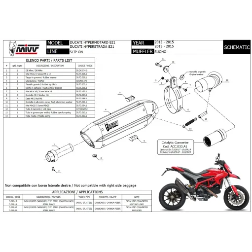 Mivv Ducati Hyperstrada 821 Terminale Di Scarico Moto Marmitta Suono Inox