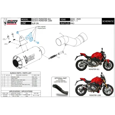 Mivv Ducati Monster 1200 17 - 2021 Terminale Di Scarico Moto Marmitta MK3 Carbonio Racing