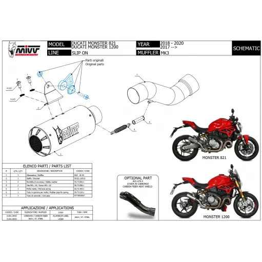 Mivv Ducati Monster 1200 17 - 2021 Terminale Di Scarico Moto Marmitta MK3 Carbonio Racing