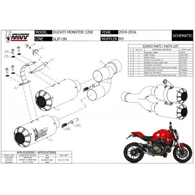 Mivv Ducati Monster 1200 / S 14 - 2016 Terminali Di Scarico Moto Marmitte Mk3 Carbonio