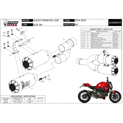 Mivv Ducati Monster 1200 / S 14 - 2016 Terminali Di Scarico Moto Marmitte Mk3 Carbonio