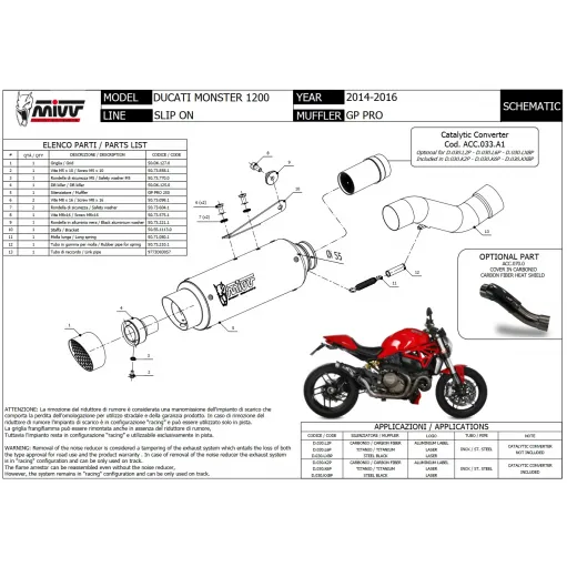 Mivv Ducati Monster 1200 / S 14 - 2016 Terminale Di Scarico Moto Marmitta Gp Pro Inox Nero