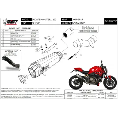 Mivv Ducati Monster 1200 / S 14 - 2016 Terminale Di Scarico Moto Marmitta Delta Race Inox Nero