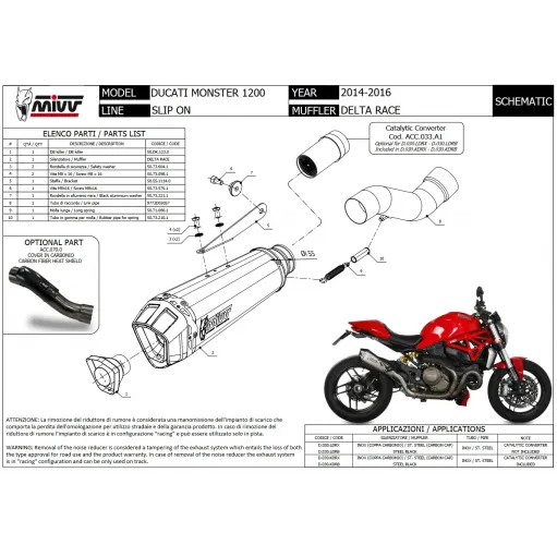 Mivv Ducati Monster 1200 / S 14 - 2016 Terminale Di Scarico Moto Marmitta Delta Race Inox Nero