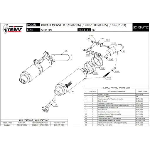Mivv Ducati Monster 620 02 - 2006 Terminali Di Scarichi Moto Marmitte Gp Carbonio