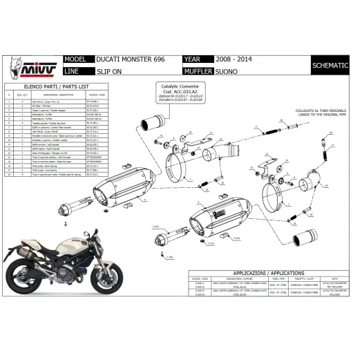 Mivv Ducati Monster 696 Terminali Di Scarico Moto Marmitte Suono Inox Nero