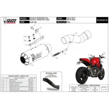Mivv Ducati Monster 821 14 - 2017 Terminale Di Scarico Moto Marmitta Mk3 Carbonio