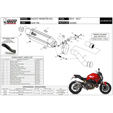 Mivv Ducati Monster 821 14 - 2017 Terminale Di Scarico Moto Marmitta Suono Inox