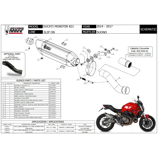 Mivv Ducati Monster 821 14 - 2017 Terminale Di Scarico Moto Marmitta Suono Inox