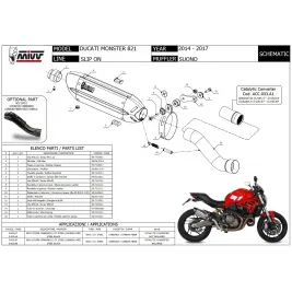 Mivv Ducati Monster 821 14 - 2017 Terminale Di Scarico Moto Marmitta Suono Inox Nero 2