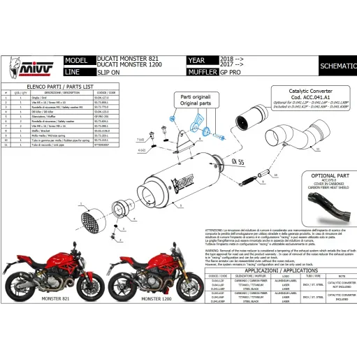 Mivv Ducati Monster 821 18 - 2020 Terminale Di Scarico Moto Marmitta Gp Pro Inox Nero