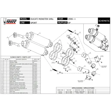 Mivv Ducati Monster S4RS 06 - 2008 Terminali Di Scarichi Moto Marmitte Gp Inox Nero