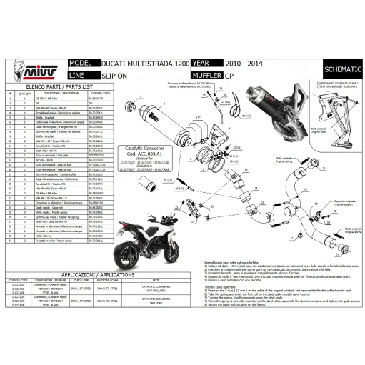 Mivv Ducati Multistrada 1200 10 - 2014 Terminale Di Scarico Moto Marmitta GP Inox Nero