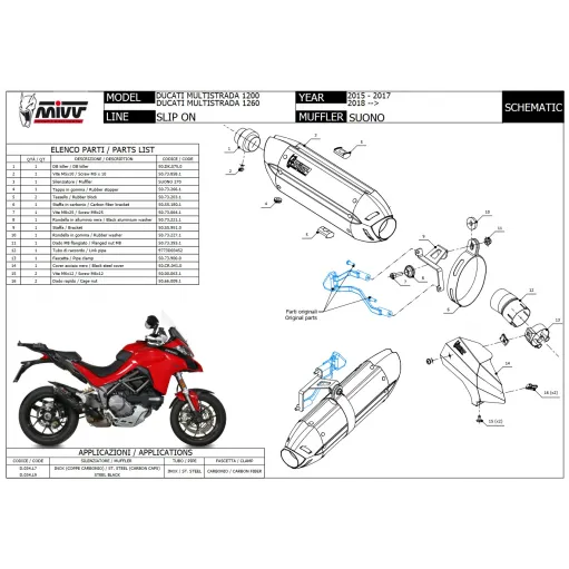 Mivv Ducati Multistrada 1200 15 - 2017 Terminale Di Scarico Moto Marmitta Suono Inox Nero