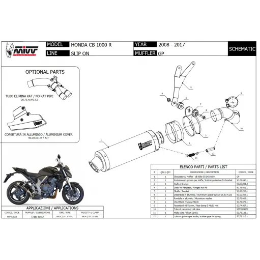 Mivv Honda Cb 1000 R 08 - 2017 Terminale Di Scarico Moto Marmitta Gp Inox Nero Omologato