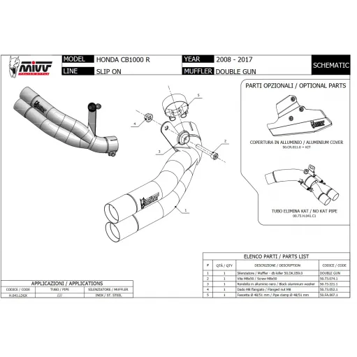 Mivv Honda Cb 1000 R 08 - 2017 Terminale Di Scarico Moto Marmitta Double Gun Inox