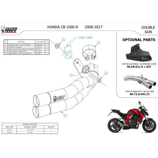 Mivv Honda Cb 1000 R 08 - 2017 Terminale Di Scarico Moto Marmitta Double Gun Inox Nero