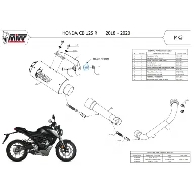 Scarico Completo Mivv Honda CB 125 R 18 - 2020 Moto Terminale MK3 Inox