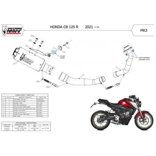 Scarico Completo Mivv Honda CB 125 R 21 - 2024 Moto Terminale MK3 Inox