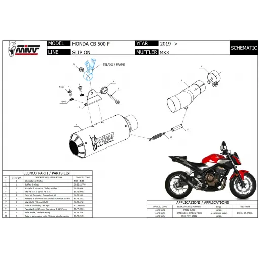 Mivv Honda Cb 500 F 19 - 2024 Terminale Di Scarico Moto Marmitta Mk3 Inox