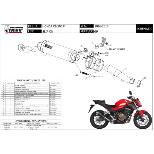 Mivv Honda Cb 500 F 16 - 2018 Terminale Di Scarico Moto Marmitta Gp Inox Nero Omologato