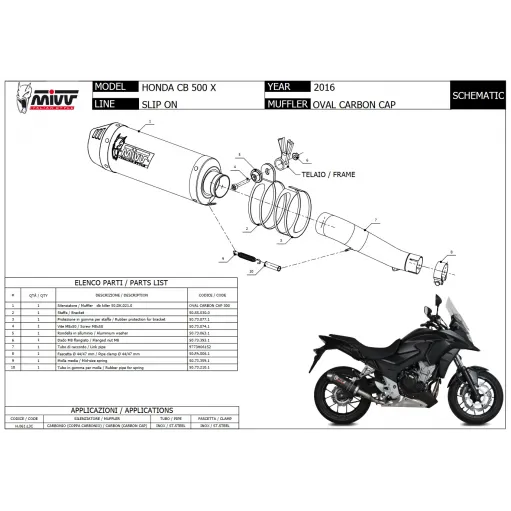 Mivv Honda Cb 500 X 2016 Terminale Di Scarico Moto Marmitta Oval Carbon Cap Omologato