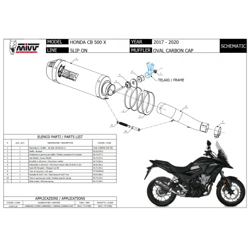 Mivv Honda Cb 500 X 17 - 2020 Terminale Di Scarico Moto Marmitta Oval Carbon Cap Omologato