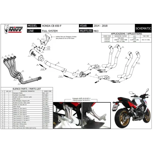 Scarico Completo Mivv Honda CB 650 F 14 - 2018 Moto Terminale Mk3 Inox