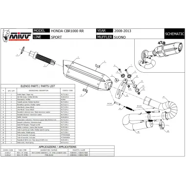 Mivv Honda Cbr 1000 RR 08 - 2013 Terminale Di Scarico Moto Marmitta Suono Inox