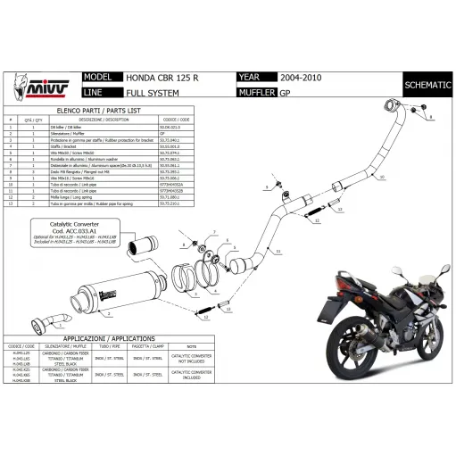 Scarico Completo Mivv Honda Cbr 125 R 04 - 2010 Moto Terminale GP Inox Nero