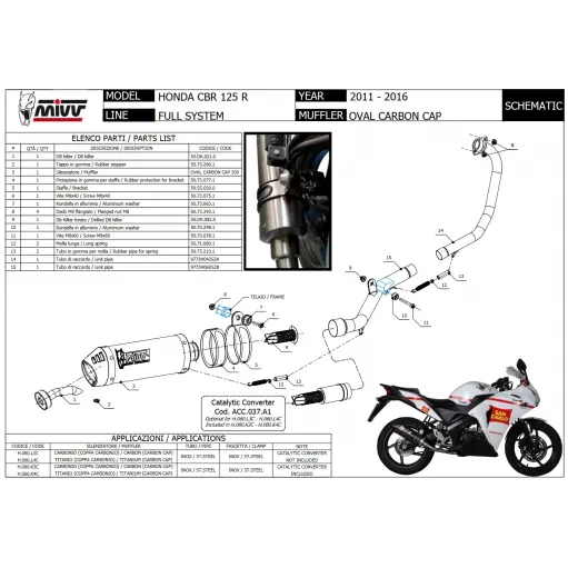 Scarico Completo Mivv Honda Cbr 125 R 11 - 2016 Moto Terminale Oval Carbon Cap