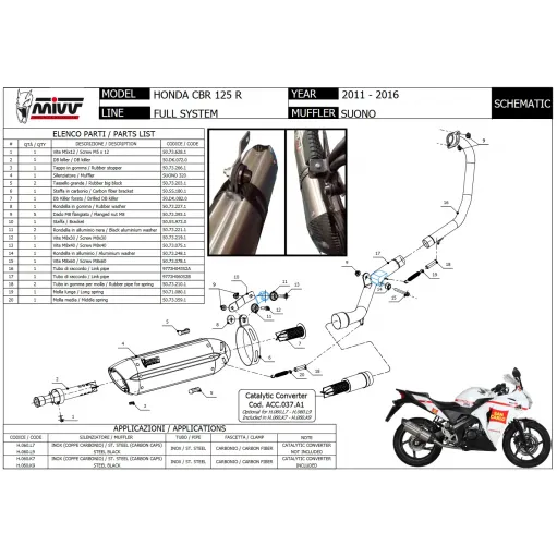 Scarico Completo Mivv Honda Cbr 125 R 11 - 2016 Moto Terminale Suono Inox