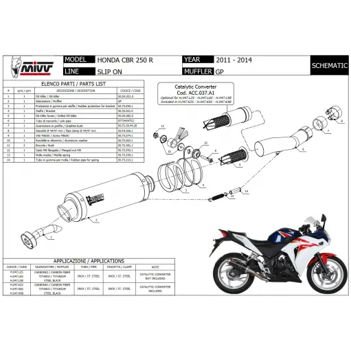 Scarico Completo Mivv Honda Cbr 250 R 11 - 2014 Moto Terminale GP Inox Nero