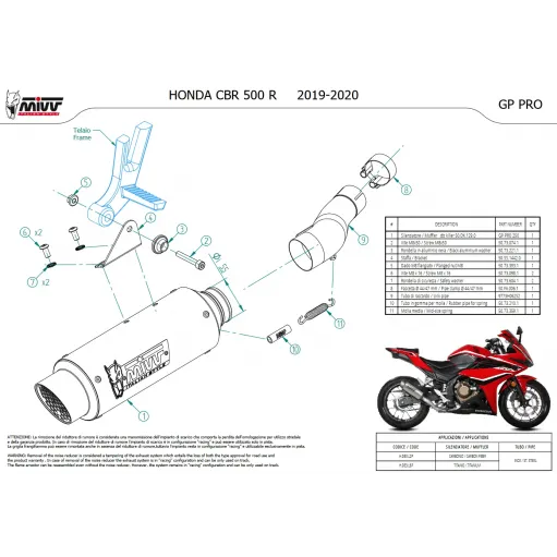 Mivv Honda Cbr 500 R 19 - 2020 Terminale Di Scarico Moto Marmitta Gp Pro Carbonio Omologato