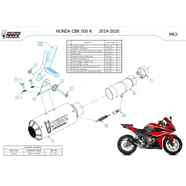Mivv Honda Cbr 500 R 19 - 2020 Terminale Di Scarico Moto Marmitta MK3 Carbonio