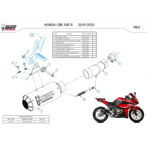 Mivv Honda Cbr 500 R 19 - 2020 Terminale Di Scarico Moto Marmitta MK3 Carbonio
