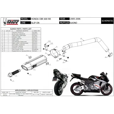 Mivv Cbr 600 RR 05 - 2006 Honda Terminale Di Scarico Moto Marmitta Suono Inox Nero